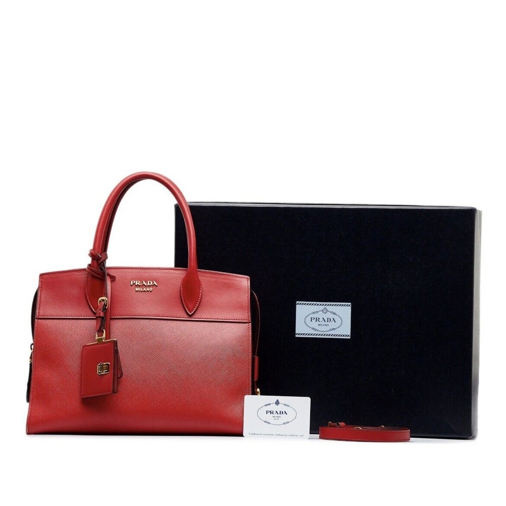 New Red Prada Saffiano and City Calf Esplanade Satchel - Picture 12 of 14